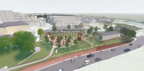 A render of the new Heritage Park at Marefair, celebrating Northampton's history.